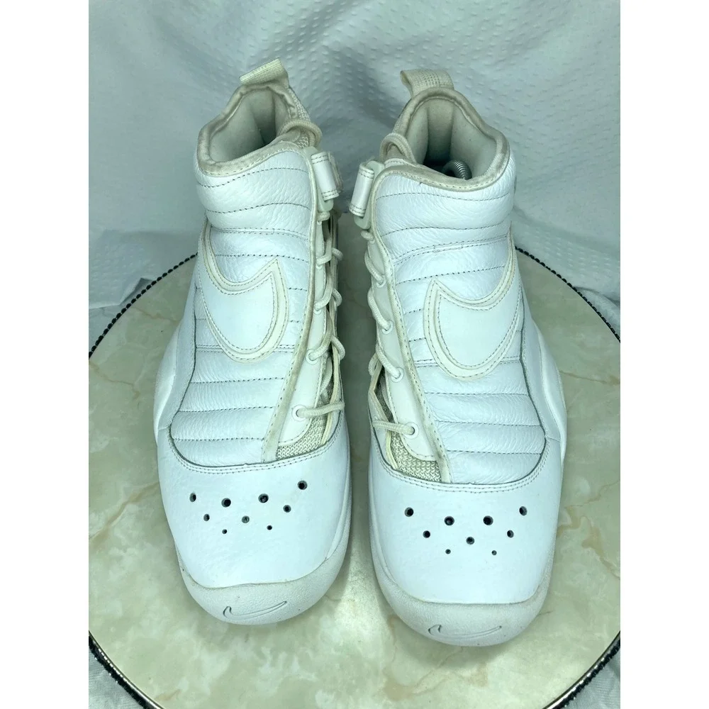 Nike Air Shake Ndestrukt Basketball Shoes Mens 10 Triple White High Top Sneakers